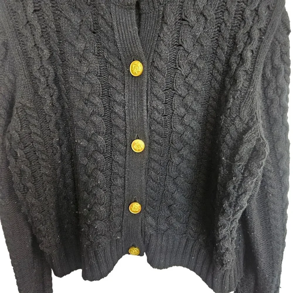 J. Crew Womens Cable Knit Ruffle Neck Cardigan Sweater Size L Lambswool Classic